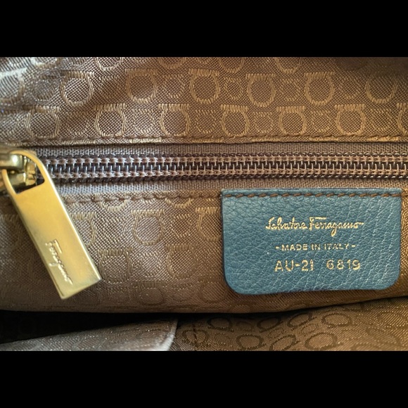 Authentic Ferragamo Blue Gancini Tote with Double Straps & Brushed Gold Hardware - Picture 8 of 13